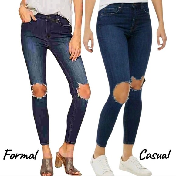 Free People Women Pants Busted Distressed High Rise Skinny Blue Jeans Size 28 - Picture 2 of 16
